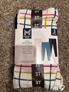 Member's Mark Girls' 3T Leggings - White Plaid (3-Pack)